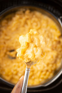 macaroni and cheese on a spoon